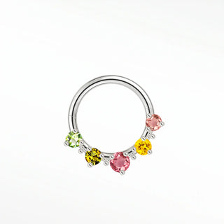 Cartilage hoop earrings in 14k white gold with multi-colored tourmalines. Celebrate a kaleidoscope of natural gemstone