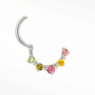 Cartilage hoop earrings in 14k white gold with multi-colored tourmalines. Celebrate a kaleidoscope of natural gemstone