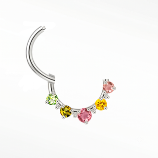 Cartilage hoop earrings in 14k white gold with multi-colored tourmalines. Celebrate a kaleidoscope of natural gemstone