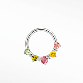 Cartilage hoop earrings in 14k white gold with multi-colored tourmalines. Celebrate a kaleidoscope of natural gemstone