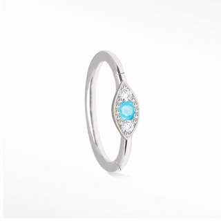 Cartilage hoop earrings 16g turquoise evil eye | 14k white