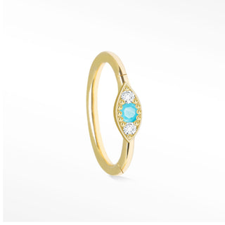 Cartilage hoop earrings 16g turquoise evil eye | 14k yellow