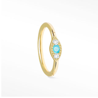 Cartilage hoop earrings 16g turquoise evil eye | 14k yellow