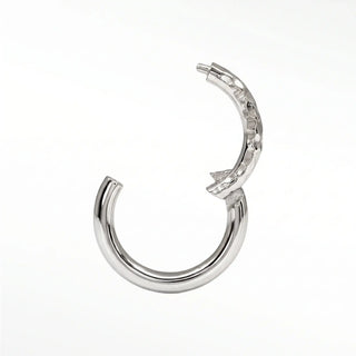 Cartilage hoop earrings with a unique hammered texture. This 16g 14k white gold piece offers radiant light-catching