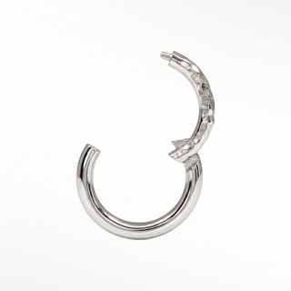 Cartilage hoop earrings with a unique hammered texture. This 16g 14k white gold piece offers radiant light-catching