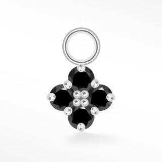 Charm Clover Med Black Diamond 14K White