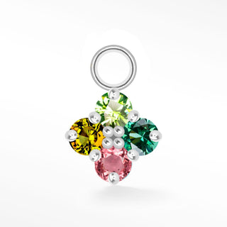 Charm Clover Med Multi Tourmaline 14K White