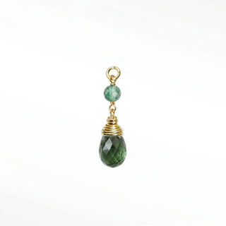 Ear charms crafted with genuine faceted green tourmaline beads and a briolette drop in 14k gold. Elevate your favorite