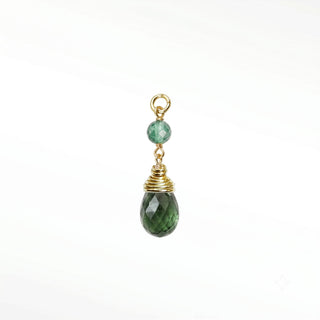 Ear charms crafted with genuine faceted green tourmaline beads and a briolette drop in 14k gold. Elevate your favorite