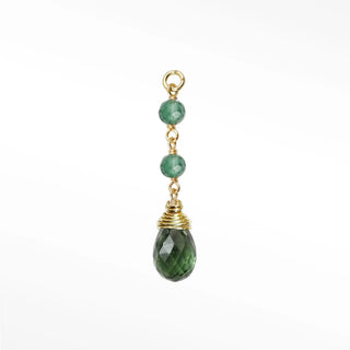 Ear charms designed with a tiered cascade of two faceted green tourmaline beads and striking briolette drop. Easily