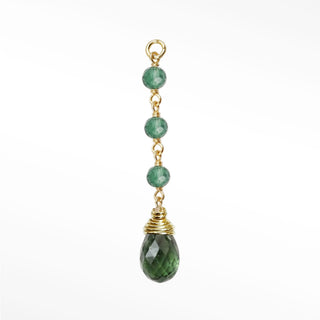Ear charms showcasing a dramatic three-bead green tourmaline cascade and hand-selected briolette in solid 14k gold.