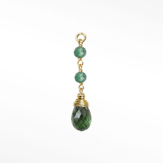 Ear charms designed with a tiered cascade of two faceted green tourmaline beads and striking briolette drop. Easily