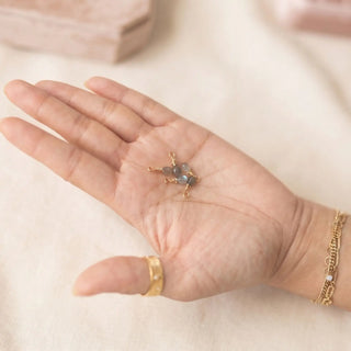Ear charms crafted in solid 14k gold featuring a faceted labradorite briolette drop. Easily slide onto your favorite