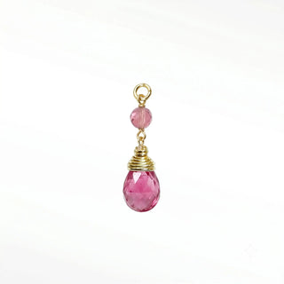 Ear charms crafted with genuine faceted pink tourmaline beads and a briolette drop in 14k gold. Elevate your favorite