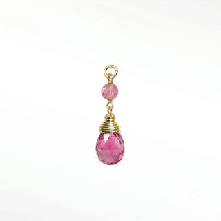 Ear charms crafted with genuine faceted pink tourmaline beads and a briolette drop in 14k gold. Elevate your favorite