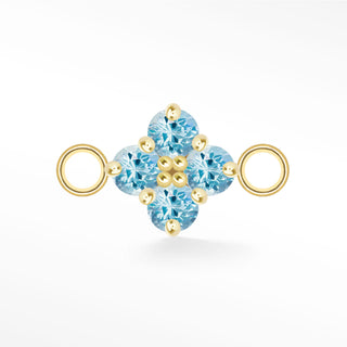 Nina Wynn Clover connector with Genuine aquamarine set in solid 14k yellow gold and side jump rings.