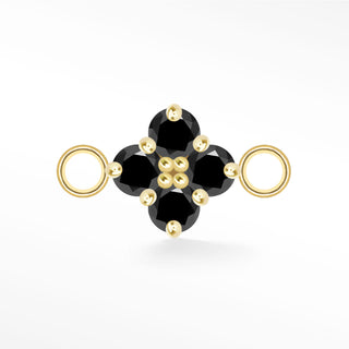 Nina Wynn Clover connector with Genuine black spinel set in solid 14k yellow gold and side jump rings.