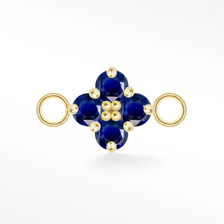 Nina Wynn Clover connector with Genuine blue sapphire set in solid 14k yellow gold and side jump rings.