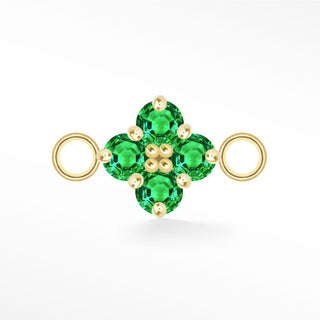 Nina Wynn Clover connector with Genuine emerald set in solid 14k yellow gold and side jump rings.