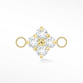 Nina Wynn Clover connector with lab-grown diamond set in solid 14k yellow gold and side jump rings.