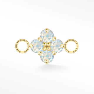 Nina Wynn Clover connector with Genuine moonstone set in solid 14k yellow gold and side jump rings.