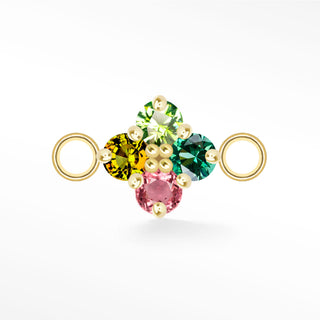 Nina Wynn Clover connector with Genuine multicolor tourmaline set in solid 14k yellow gold and side jump rings.