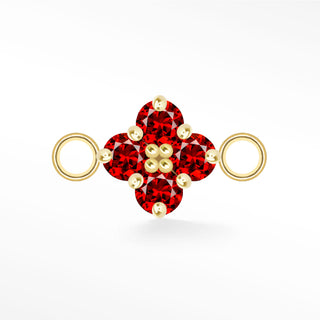 Nina Wynn Clover connector with Genuine red garnet set in solid 14k yellow gold and side jump rings.
