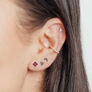 Natural ruby flat back earring clover 14k white - 14k gold
