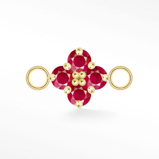 Nina Wynn Clover connector with Genuine ruby set in solid 14k yellow gold and side jump rings.