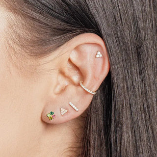Natural tourmaline flat back earring clover 14k white - 14k gold / multi