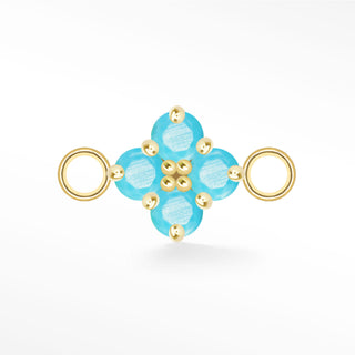 Nina Wynn Clover connector with Genuine turquoise set in solid 14k yellow gold and side jump rings.