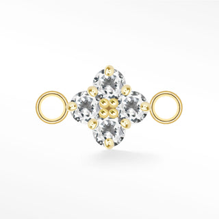 Nina Wynn Clover connector with Genuine white topaz set in solid 14k yellow gold and side jump rings.