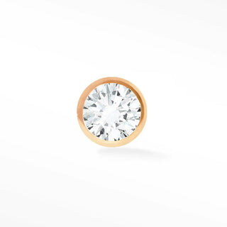 A round-cut diamond 14k rose set in a 14k rose bezel in the wynning studs nap earrings flat back design