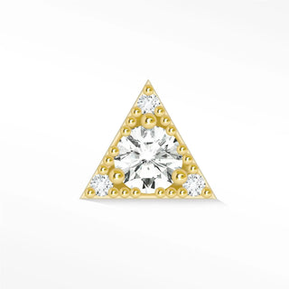 A triangular gold flat back earring with central diamond and beads in 14k yellow from the wynning studs collection