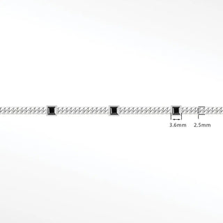 Silver chain bracelet with bold black onyx 5mm square bezel stones in a sleek square bezel silver design