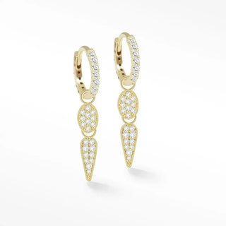 Gold hoop convertible earrings featuring dagger 11mm diamond 14k yellow gold in a cascading diamond design