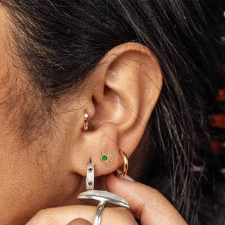 Emerald flat back earring demi star 14k white - 14k gold