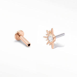 Demi Star Lab-Grown Diamond threadless top in 14K Rose Gold and titanium labret shown separately