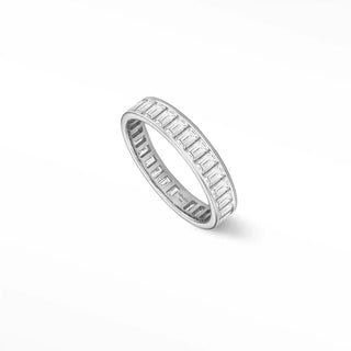 A sleek quinn diamond eternity 14k gold ring with a continuous row of baguette-cut diamonds