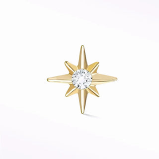 Flat back earring diamond shining star 14k yellow - 14k gold