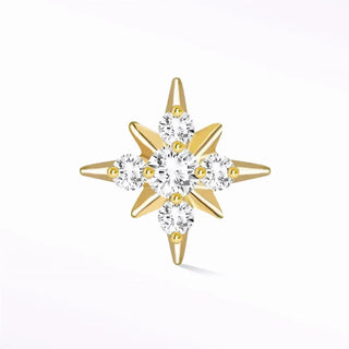 Flat back earring diamond shining star 14k yellow - 14k gold