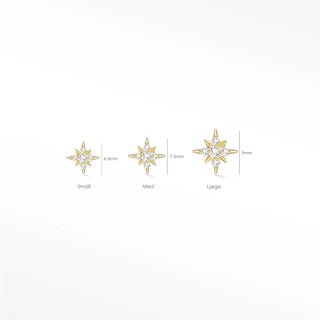 Flat back earrings shining star diamond 14k yellow