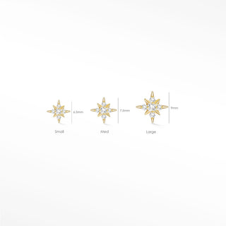 Flat back earrings shining star diamond 14k yellow