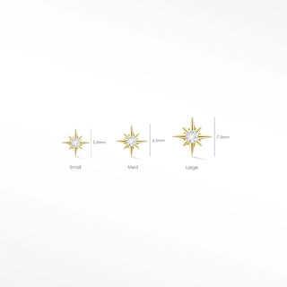 Flat back earrings shining star diamond 14k yellow