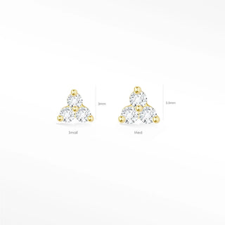 Trinity diamond flat back stud earring 14k yellow gold