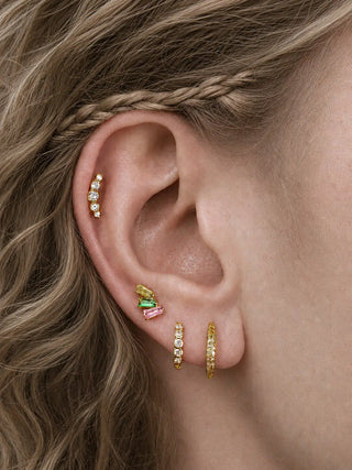 Diamond flatback earrings in solid 14k gold. Soft curved silhouette with a smooth backing for brilliant sparkle