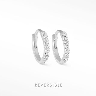 Natalie 15mm 14K white gold hoops with close-set rows of round lab-grown diamonds on the fronts.