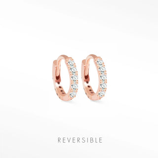 Rose gold 14k diamond hoop earrings with sparkling clear crystals from Natalie Wynning reversible hoops collection