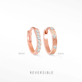 Diamond hoop earrings in 14k rose gold reversible design with sparkling diamonds and intricate texture by Natalie Wynning