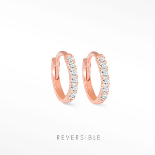 Rose gold diamond hoop earrings with sparkling clear stones in 14k rose gold from natalie wynning reversible hoops